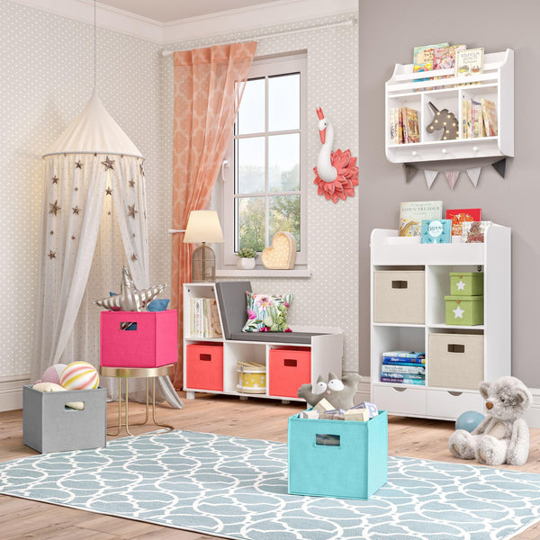 Kids Storage Bench with Cushioned Seat and Cubby Organizer