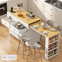 80"-48" Extendable Kitchen Island with Extended Dining Table and Power Outlet,Large Mobile Kitchen Storage Islands with 2 Storage Drawers,Rolling Islands Cart with 3 Extra Rows Open Shelves(Blue)