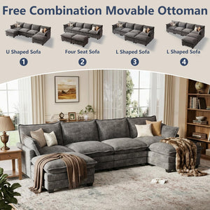 U-Shaped Modular Sectional Sofa with Movable Ottoman — Chenille Cloud Couch