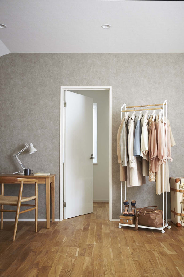 Rolling Garment Rack with Staggered Wooden Rods