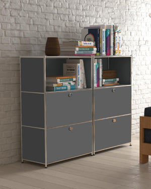 Metal Cabinet with Flap Doors & Open Shelves