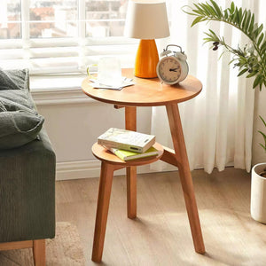 2-Tier Solid Wood End Table | Mid-Century Modern Side Table