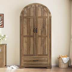 2-Door Arched Armoire Wardrobe with Mirror, Lights & Drawers