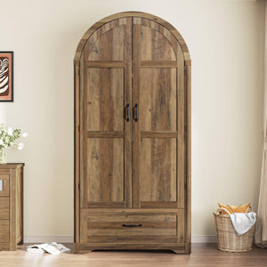 2-Door Arched Armoire Wardrobe with Mirror, Lights & Drawers