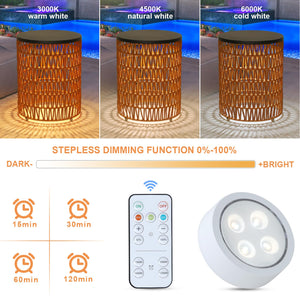 Boho Outdoor Side Table Set of 2 with Dimmable Ambient Light & Remote