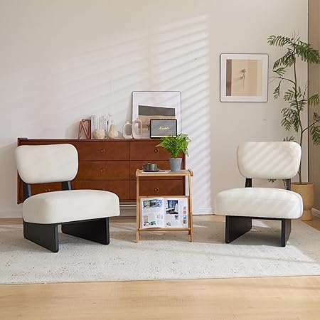 Armless Lounge Accent Chair Set of 2 – Fabric Upholstered, Solid Wood Frame