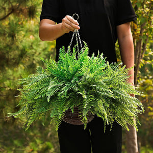 Artificial Hanging Ferns 2 Pack – Large Faux Boston Fern Bushes UV Resistant
