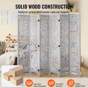 6-Panel Wood Folding Room Divider – 66.9" Tall Privacy Screen