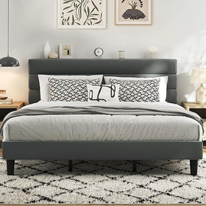Velvet Upholstered Platform Bed Frame with Headboard