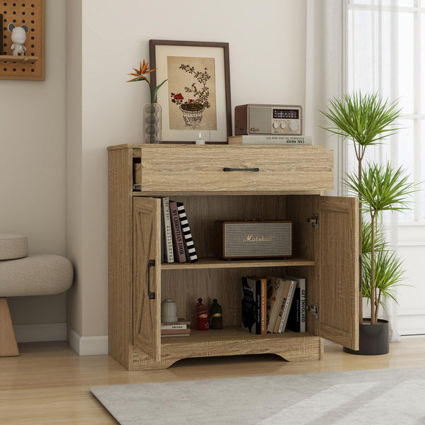 Wooden Cabinet with Drawer and 2-Door Storage