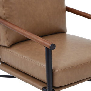 Mid-Century Modern Accent Chair Set of 2 – Faux Leather Armchair with Metal Frame