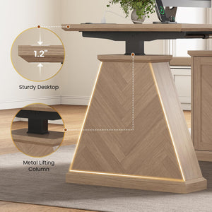 L-Shaped Electric Standing Desk with Storage & Power Outlets