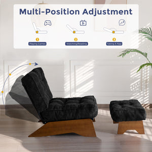 Tufted Accent Chair with Ottoman & Adjustable Backrest