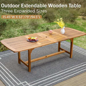 Extendable Acacia Wood Outdoor Dining Table with Umbrella Hole