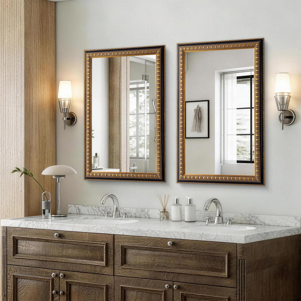 Baroque Wall Mirror – Vintage Gold Rectangular Wood Frame