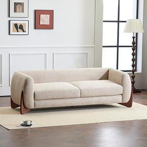 82" Boucle 3-Seater Sofa with Wood Legs