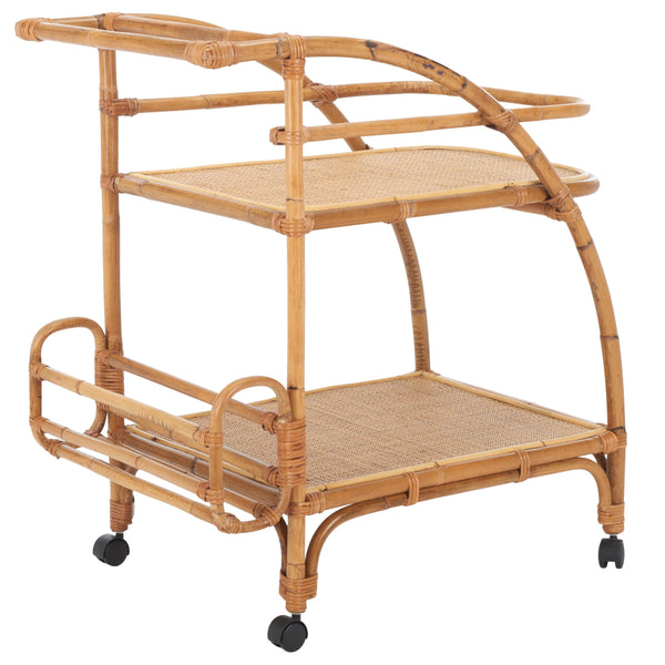 2-Tier Rattan Bar Cart with Wheels