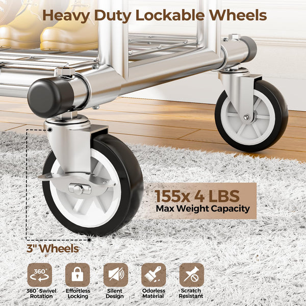 Heavy Duty Rolling Clothes Rack with Shelves