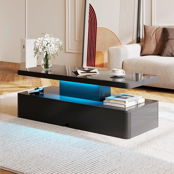 LED Coffee Table with 2-Tier Storage