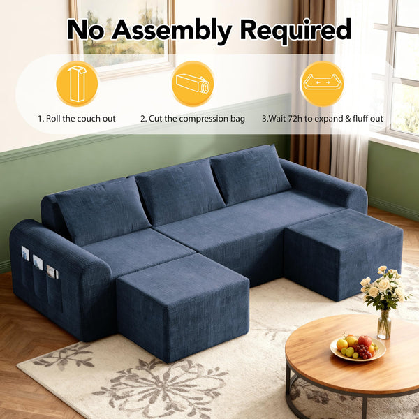 Modular Cloud Sectional Sofa with 2 Ottomans – No Assembly, Chenille, 3-Seater