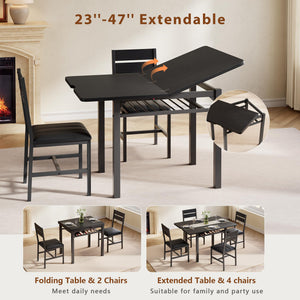 Extendable Dining Table Set for 4 with Upholstered Chairs & Storage Rack