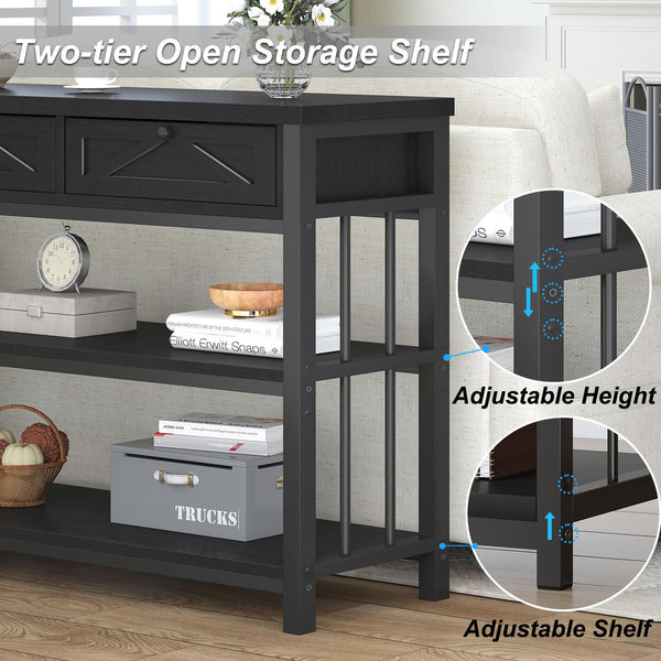 55-Inch Console Table with 3 Drawers and Open Shelves