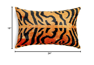 Orange Gold Tiger Print Velvet Throw Pillow with Down Feather Insert