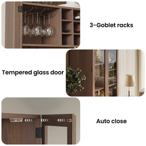 71" Tall Display China Cabinet with RGB LED & Glass Doors – Walnut