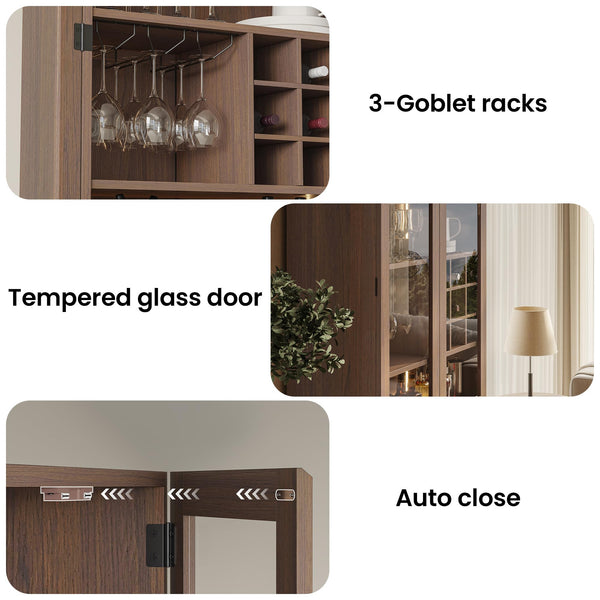 71" Tall Display China Cabinet with RGB LED & Glass Doors – Walnut