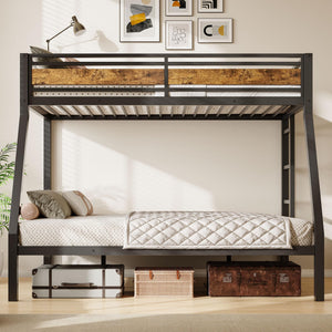 Twin Over Full Metal Bunk Bed with Safety Guardrail & Ladder