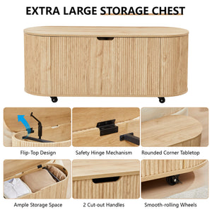 Fluted Oval Storage Bench with Lift Top & Wheels