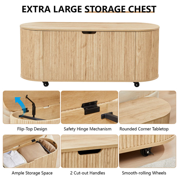 Fluted Oval Storage Bench with Lift Top & Wheels