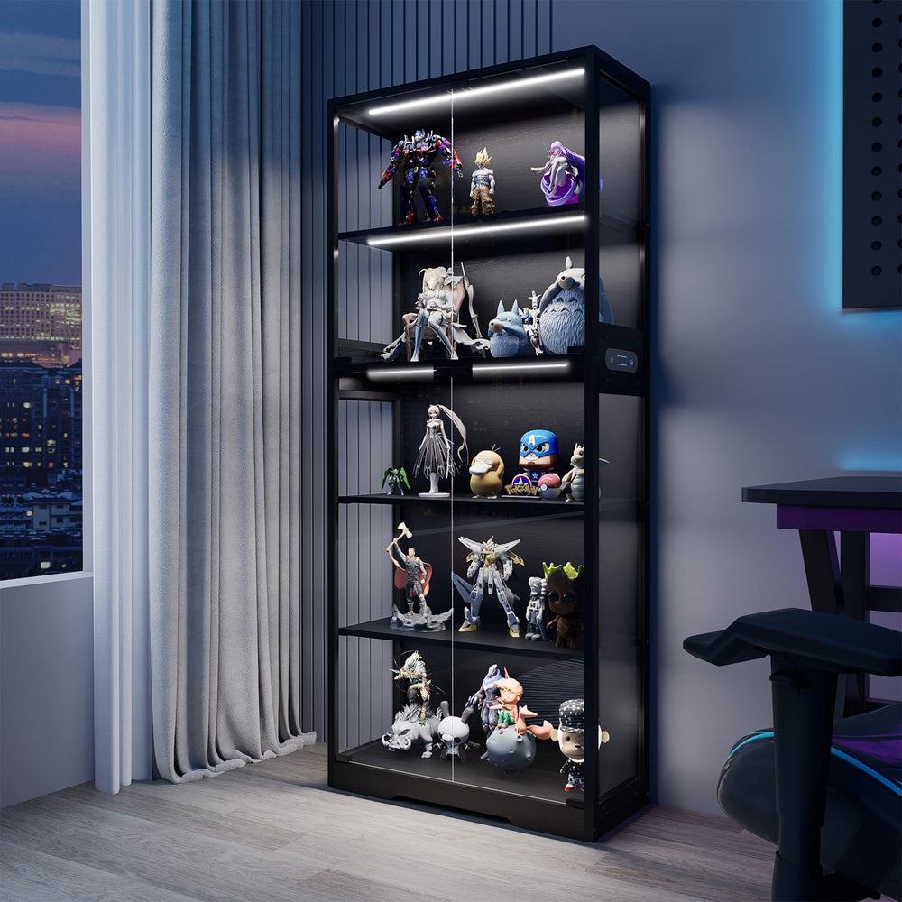 5-Tier Glass Display Cabinet with LED Lights & Motion Sensor