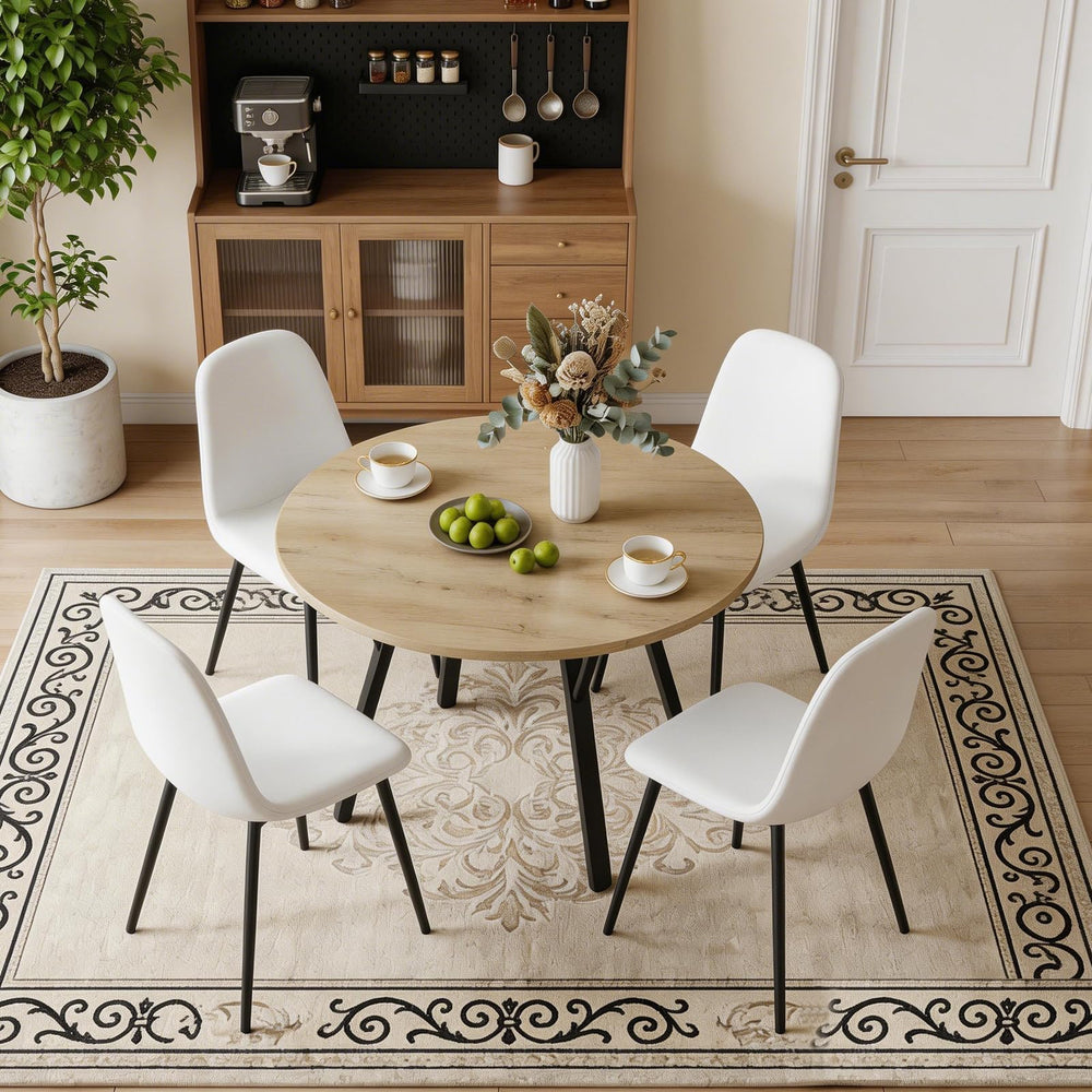 Round Dining Table Set for 4 with Upholstered Chairs