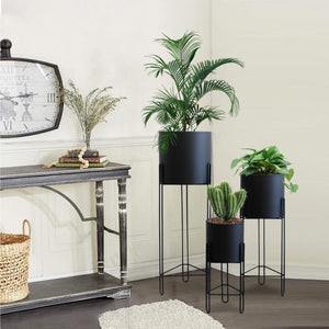 Set of 3 Tall Metal Planters with Stands