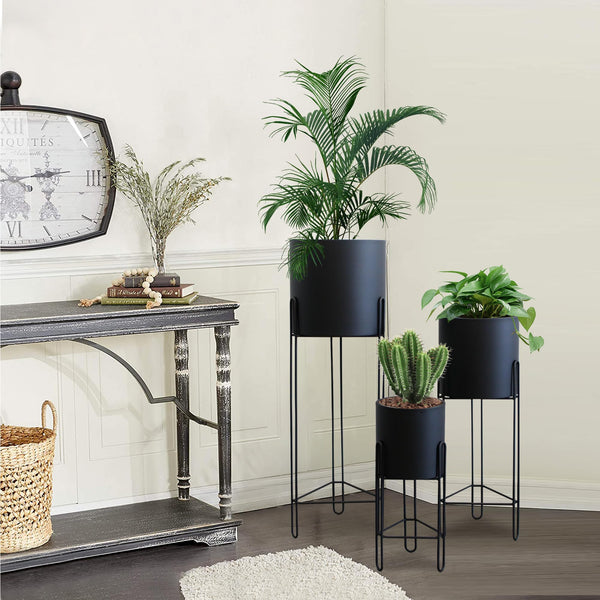 Set of 3 Tall Metal Planters with Stands