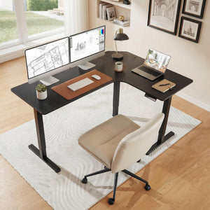 L-Shaped Electric Standing Desk with Built-In Power Outlets