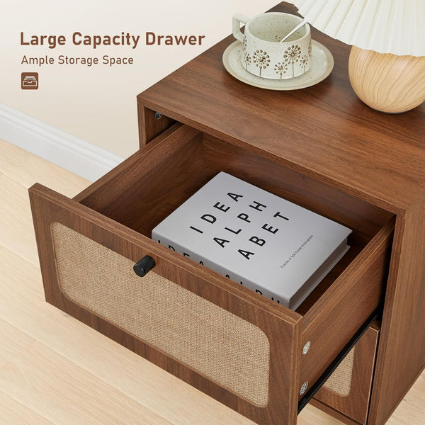 Mid-Century Nightstand Set of 2 with Drawers – Walnut