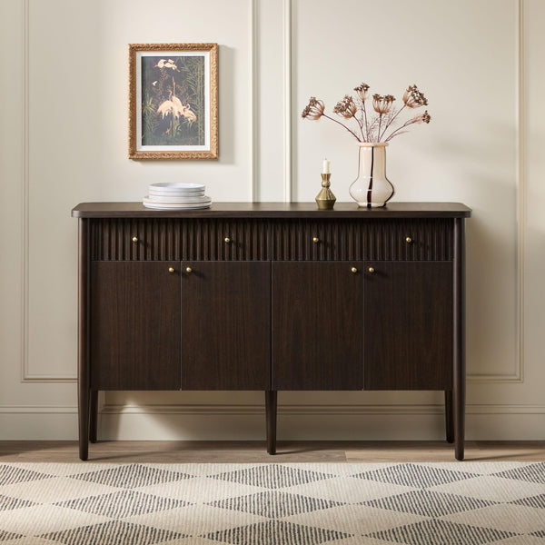 58-Inch Fluted Wood Buffet Sideboard with Storage