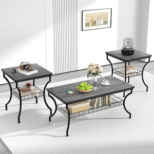 3-Piece Living Room Coffee Table Set with Storage Shelves