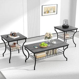 3-Piece Coffee and End Table Set with Storage Shelves
