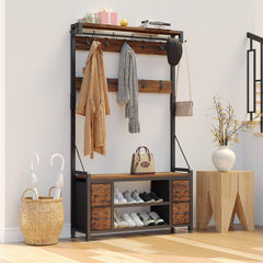 5-in-1 Hall Tree with Bench, Drawers, Shoe Rack & Hooks – 39"W