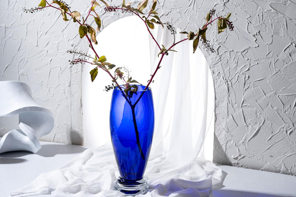 Cobalt Blue Glass Footed Round Vase 13.9"H