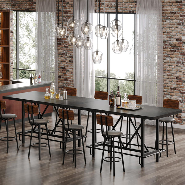 63-Inch Industrial Counter Height Bar Table with Metal Footrest