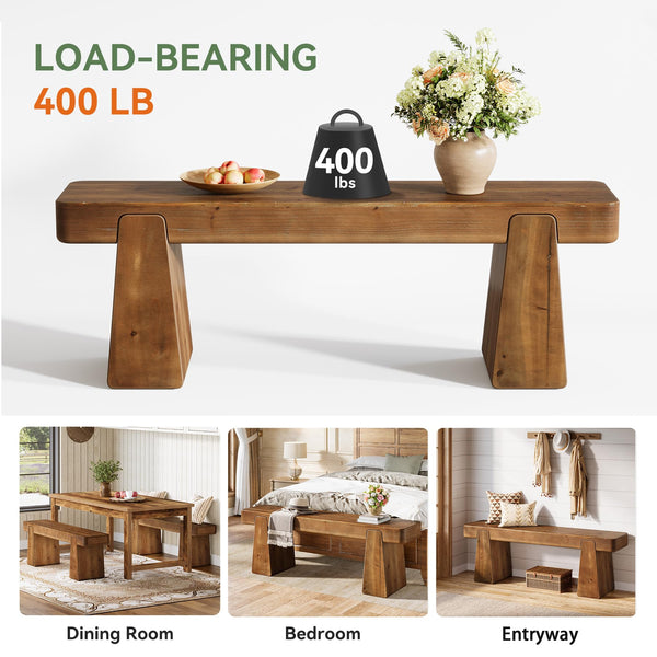 47-Inch Solid Wood Farmhouse Entryway Bench