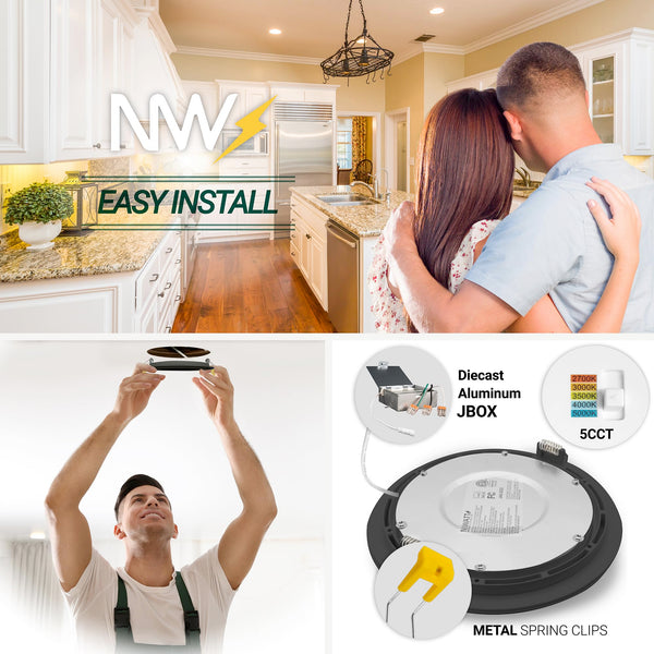 4-Inch Gimbal LED Recessed Light – 5CCT Selectable, Dimmable, Canless, 6-Pack