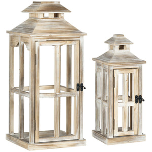 Rustic Wooden Decorative Lanterns Set of 2 – Indoor Outdoor Candle Lanterns