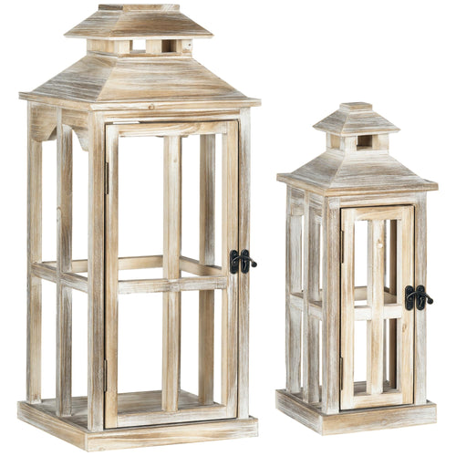 Rustic Wooden Decorative Lanterns Set of 2 – Indoor Outdoor Candle Lanterns