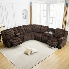 Power Reclining Sectional Sofa – 6-Seat Faux Fur with Wireless Charger