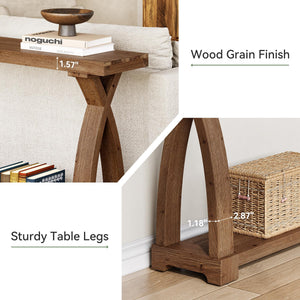 63-Inch Solid Wood Console Table with 2-Tier Storage